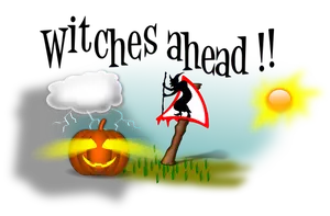 Vector graphics of witches ahead signpost