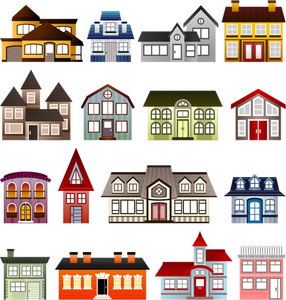 Grafika wektorowa zestaw kolorowych domów