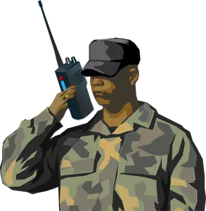 Soldier with walkie talkie radio vector drawing