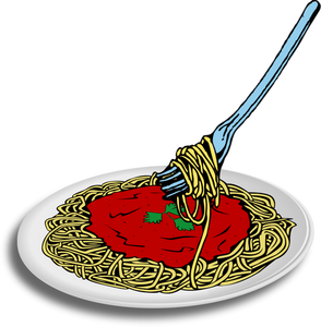 Vektorbild spaghetti på en tallrik med gaffel