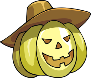 Immagine vettoriale di cartoon zucca di Halloween con cappello