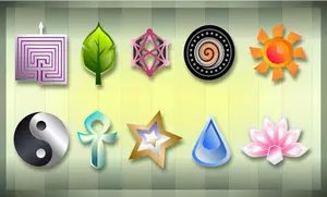 Miniaturi vector set de simboluri spirituale pozitivitate