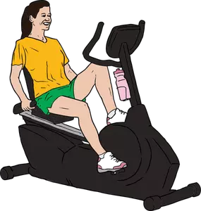 Vektör grafikleri yaslanmış egzersiz bisiklet üzerinde egzersiz kadın