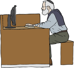 Omul de lucru pe calculator de desen vector