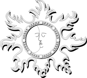 Illustrazione di vettore del profilo del sole e della luna