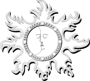 Ilustración de vector de contorno del sol y la luna