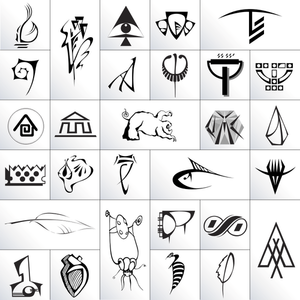Selection of Indian symbols vector drawing