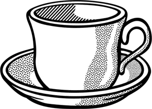 Dibujo de la taza de té ondulado en platillo vectorial