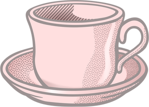 Pembe dalgalı çay fincan tabağı üzerinde vektör çizim