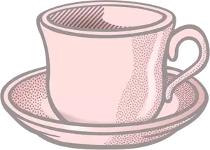 Pembe dalgalı çay fincan tabağı üzerinde vektör çizim