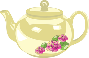 Vektor grafis dari pot teh mengkilap dengan dekorasi mawar