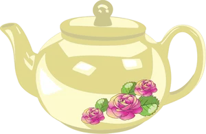 Vector graphics of shiny tea pot with rose decoration