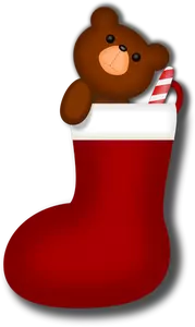 Vector graphics of teddy bear in Christmas stocking