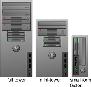 Värivektorin ClipArt-kuvan kolmenlaisia tietokonekoteloita