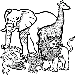 Esboço de desenho de animais africanos