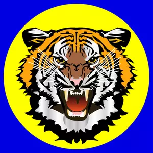 Tigre amarelo no desenho vetorial de autocolante azul