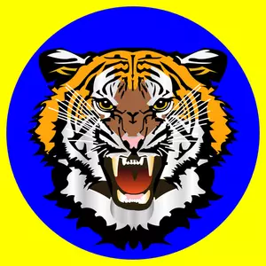 Tigre azul na imagem vetorial de etiqueta amarela
