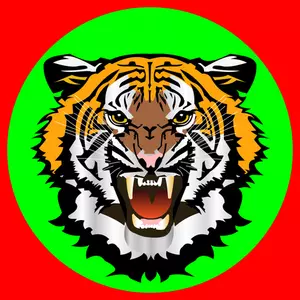 Harimau hijau pada stiker merah vektor ilustrasi