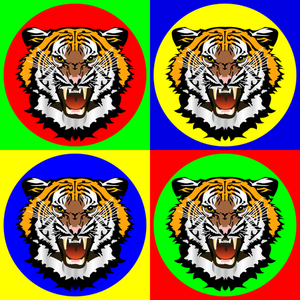Tijger hoofd op kleurrijke stickers vector afbeelding