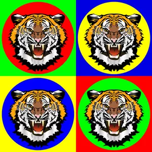Kepala harimau berwarna-warni stiker vektor gambar