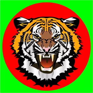 Harimau merah pada stiker hijau vektor seni klip