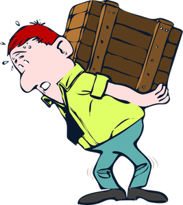 Vector image of man with heavy package on his back