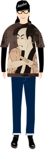 Illustration vectorielle de gars branché dans t-shirt avec motif de sharaku