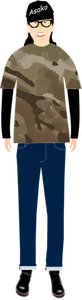 Vector image of trendy guy in t- shirt with camouflage pattern