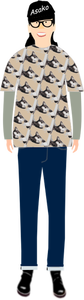 Vector graphics of trendy guy in t- shirt with cat pattern