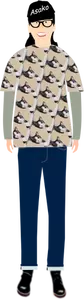 Graphiques vectoriels d'un mec branché dans t-shirt avec motif chat