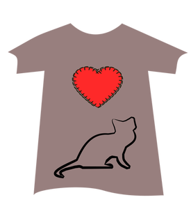 Kedi ve kalp ile T-shirt