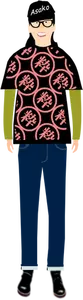 Vector clip art of trendy guy in t- shirt with kanji pattern