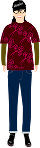 Vector drawing of trendy guy in t- shirt with plum pattern