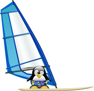 Penguin surfer vector illustration