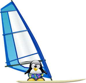 Ilustración de vector pingüino surfista