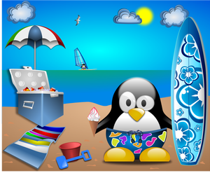 Pinguino su immagine vettoriale spiaggia sabbiosa