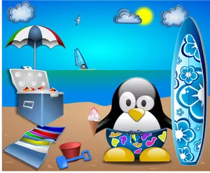 Pingwin na piaszczystej plaży wektorowa