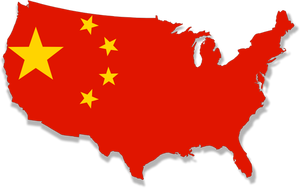 Mappa di Stati Uniti d'America con la bandiera cinese sopra esso vector clipart