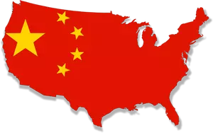 Mapa USA z chiński flaga nad nim wektor clipart