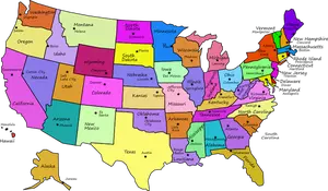 Kaart van de Verenigde Staten met hoofdsteden