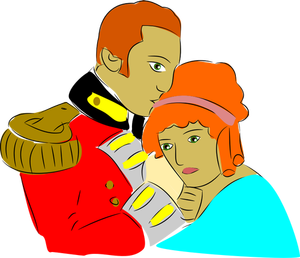 Vector illustraties van soldaat kussen van een vrouw