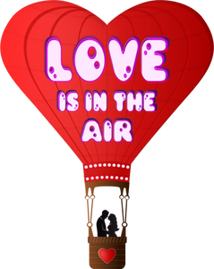 Vectorillustratie van de dag van Valentijnskaarten ballon met belettering liefde is in de lucht