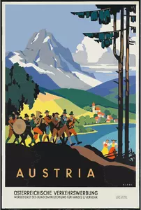 Vektor-ClipArt-Grafik des Jahrgangs Reisen Poster Österreich