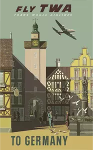 Mucha TWA niemieckiego podróż starodawny wektor plakat rysunek