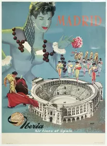 Vektor menggambar Madrid perjalanan vintage poster