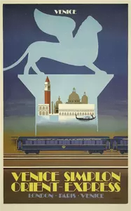 Illustrasjon av Venezia Orient Express vintage plakaten