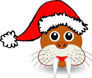 Walrus face with Santa Claus hat vector