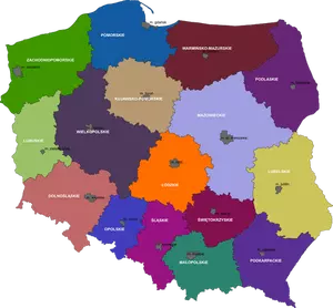 Vektor Klipart mapy polských regionů