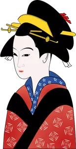 Japansk kvinne i rød kimono vektorgrafikk