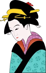 Mulher japonesa em imagem vetorial de quimono azul